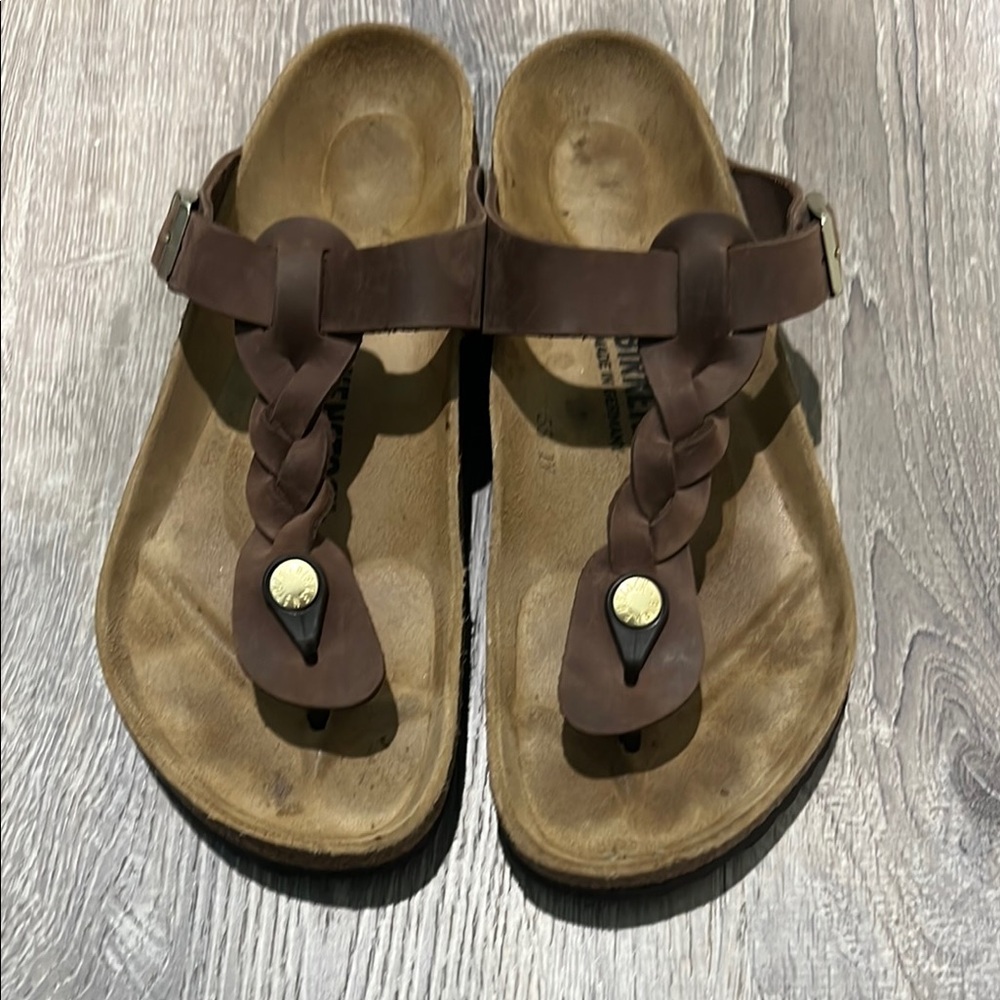 Birkenstock Gizeh Braided Leather Sandals, dark brown Habana color!